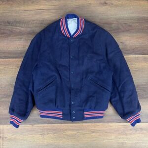 Vintage 70s J&L Sports Navy Wool Varsity Bomber Jacket Mens 42 Fargo ND 4732